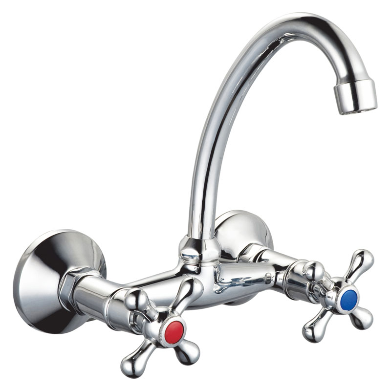 zinc faucet double handles hot/cold water wall-mounted kitchen mixer, sink mixer  UN-30425
