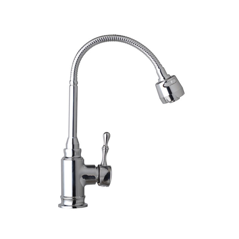 Single Handle Flexible Sprayer Kitchen Faucet  Chrome Plate F81356
