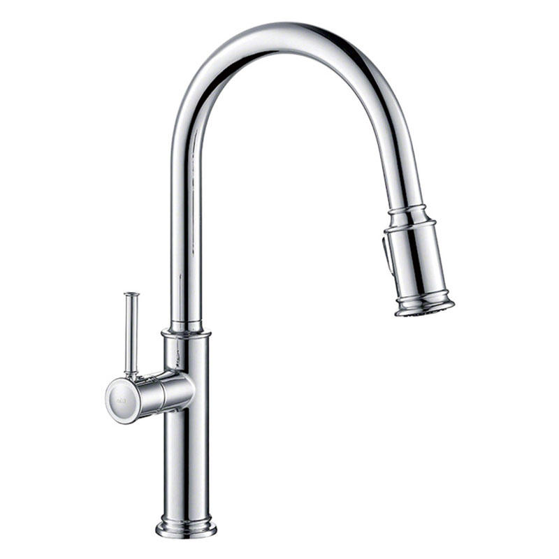 Single Handle Pull Down Sprayer Kitchen Faucet Chrome Plate  F80305