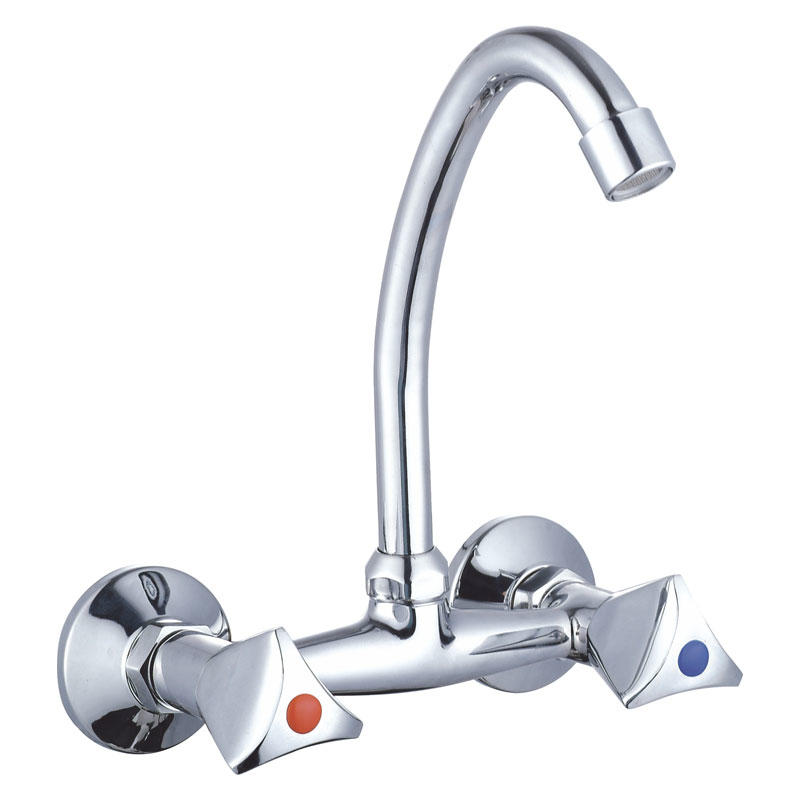 zinc faucet double handles hot/cold water wall-mounted kitchen mixer, sink mixer  UN-30385