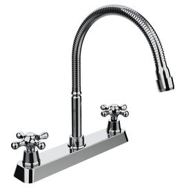8' TWO HANDLE KITCHEN FAUCET  BRASS BODY, ZINC COVER AND HANDLE,FLEXIBLE SPOUT,METAL LOCKING NUT, BRASS 1/4 TURN CARTRIDGE, CHROME PLATE F8283A