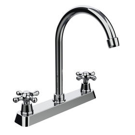 8' TWO HANDLE KITCHEN FAUCET  BRASS BODY, ZINC COVER AND HANDLE,SS GOOSE SPOUT,METAL LOCKING NUT, BRASS 1/4 TURN CARTRIDGE, CHROME PLATE F8284