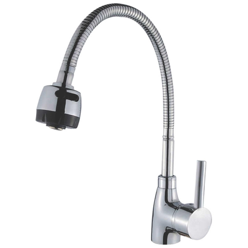 Single Handle Flexible Sprayer Kitchen Faucet  Chrome Plate  F81355